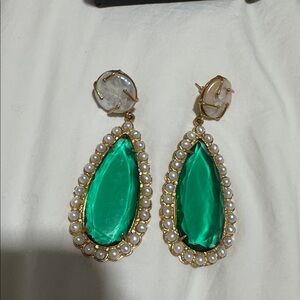 Gold and Green Teardrop Earrings
